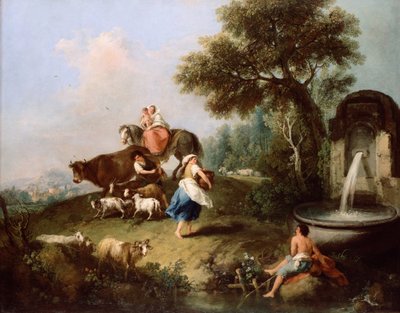 Landscape with a Fountain, Figures and Animals by Francesco Zuccarelli